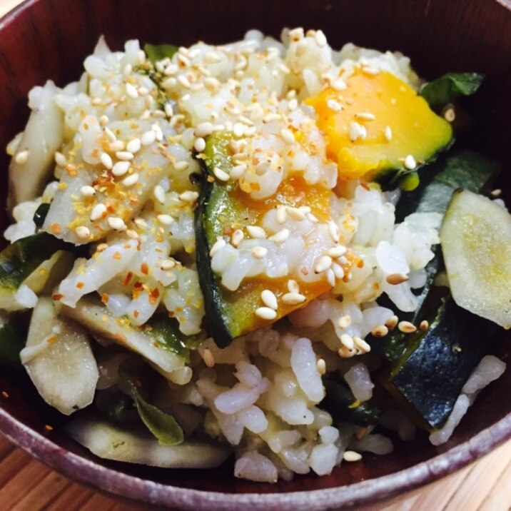 リメイク!かぼちゃとわかめの味噌汁雑炊